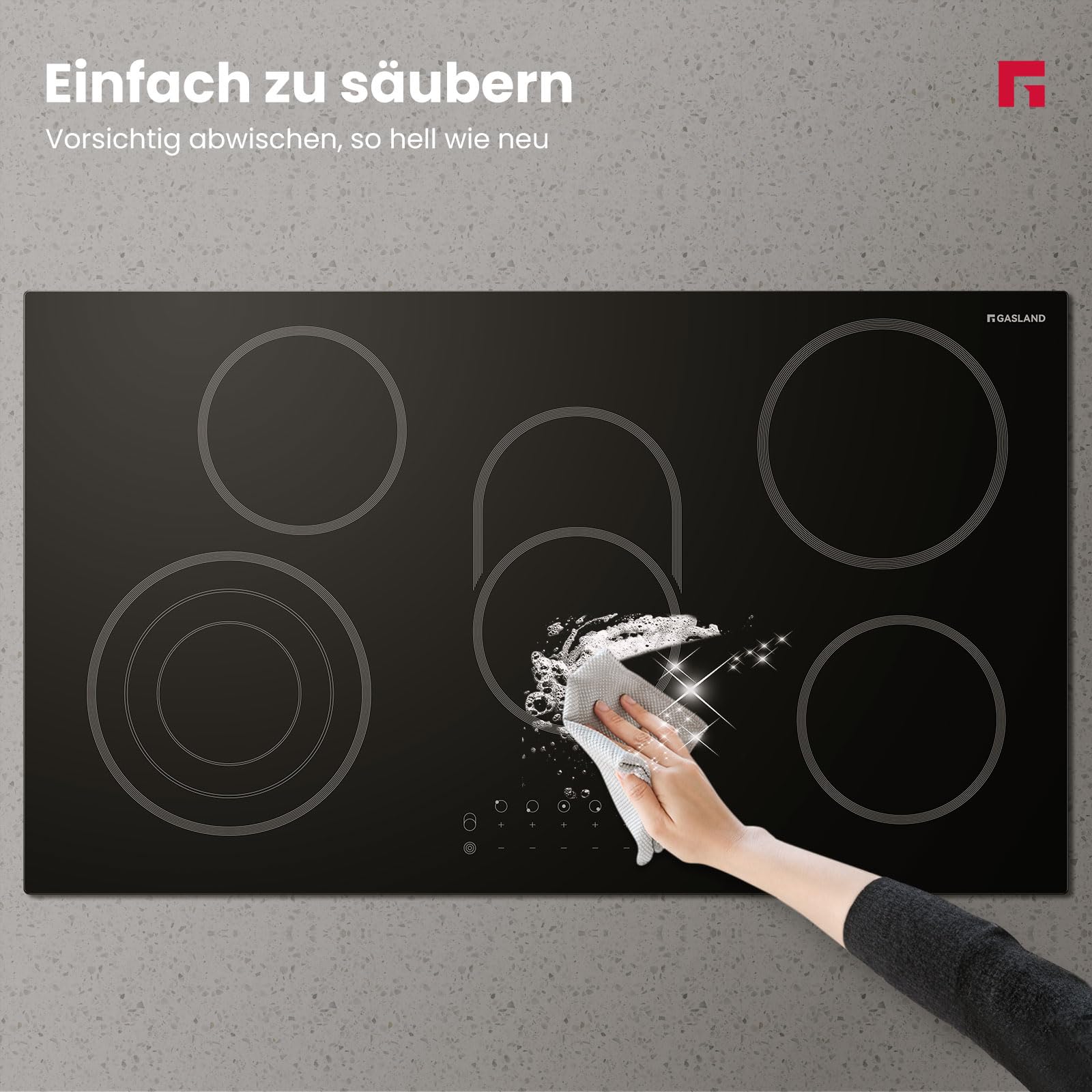 GASLAND CH90BF Glaskeramikkochfeld, 90 cm, 5 Kochzonen, Einbau-Elektrokochfeld mit Touch-Steuerung, 8500 W Elektrisches Kochfeld, inklusive Dreifach- und Ovalzonen