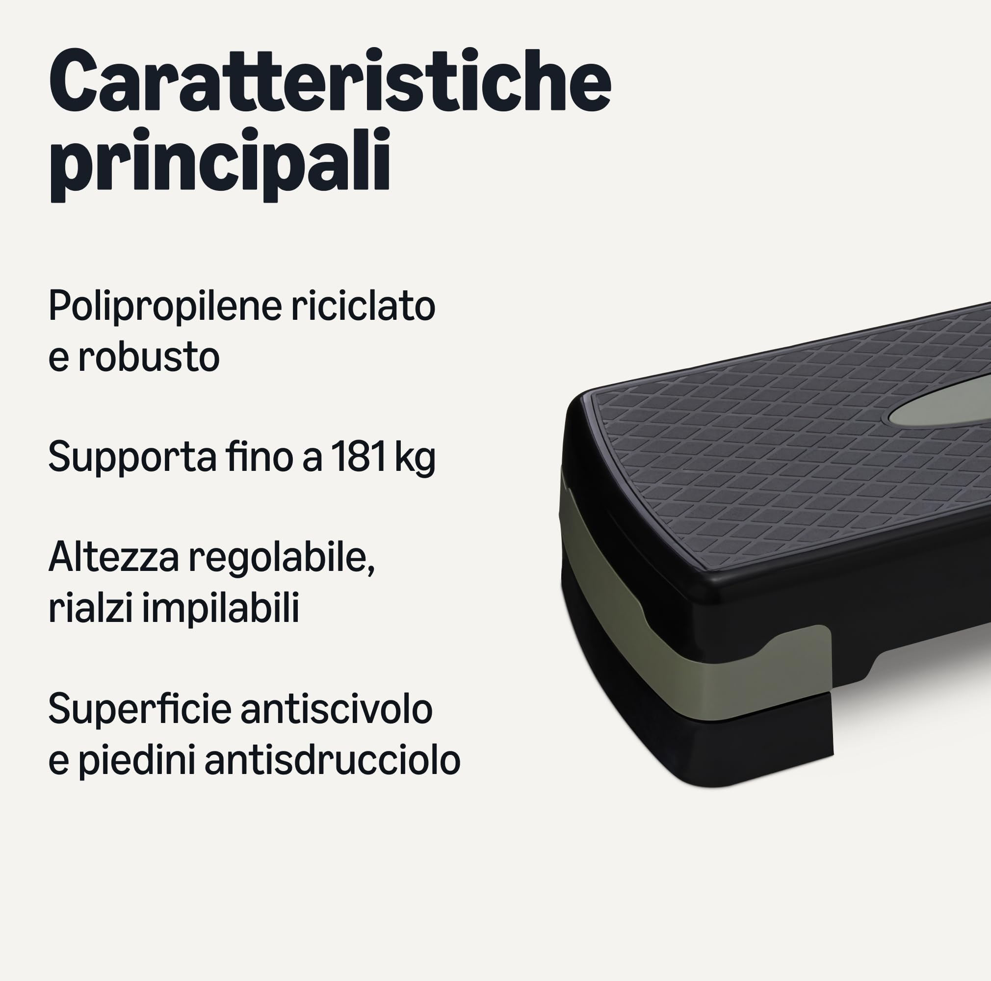 Amazon Basics Pedana Step per Aerobica, Stepper Regolabile 68.58cm Nero/Grigio