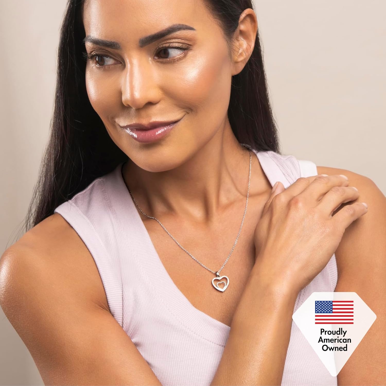 Cate & Chloe Amorette 18k White Gold-Plated Double Heart Pendant Necklace for Women with Simulated Diamond Crystals, Hypoallergenic Jewelry for Women, Gift for Her on Christmas, Birthday, Anniversary