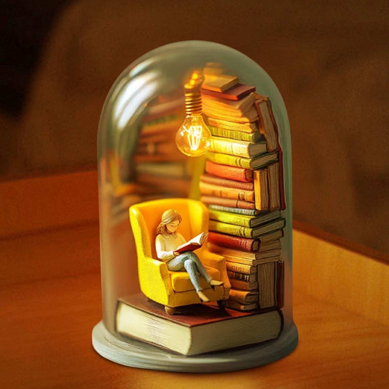 Reader Night Light, LED Resin Stained Stacked Books Lamp, 3D Mini Reading Nook Book Light Sculptures for Readers, Christmas Gifts for Desktop Xmas Home Decor (A)
