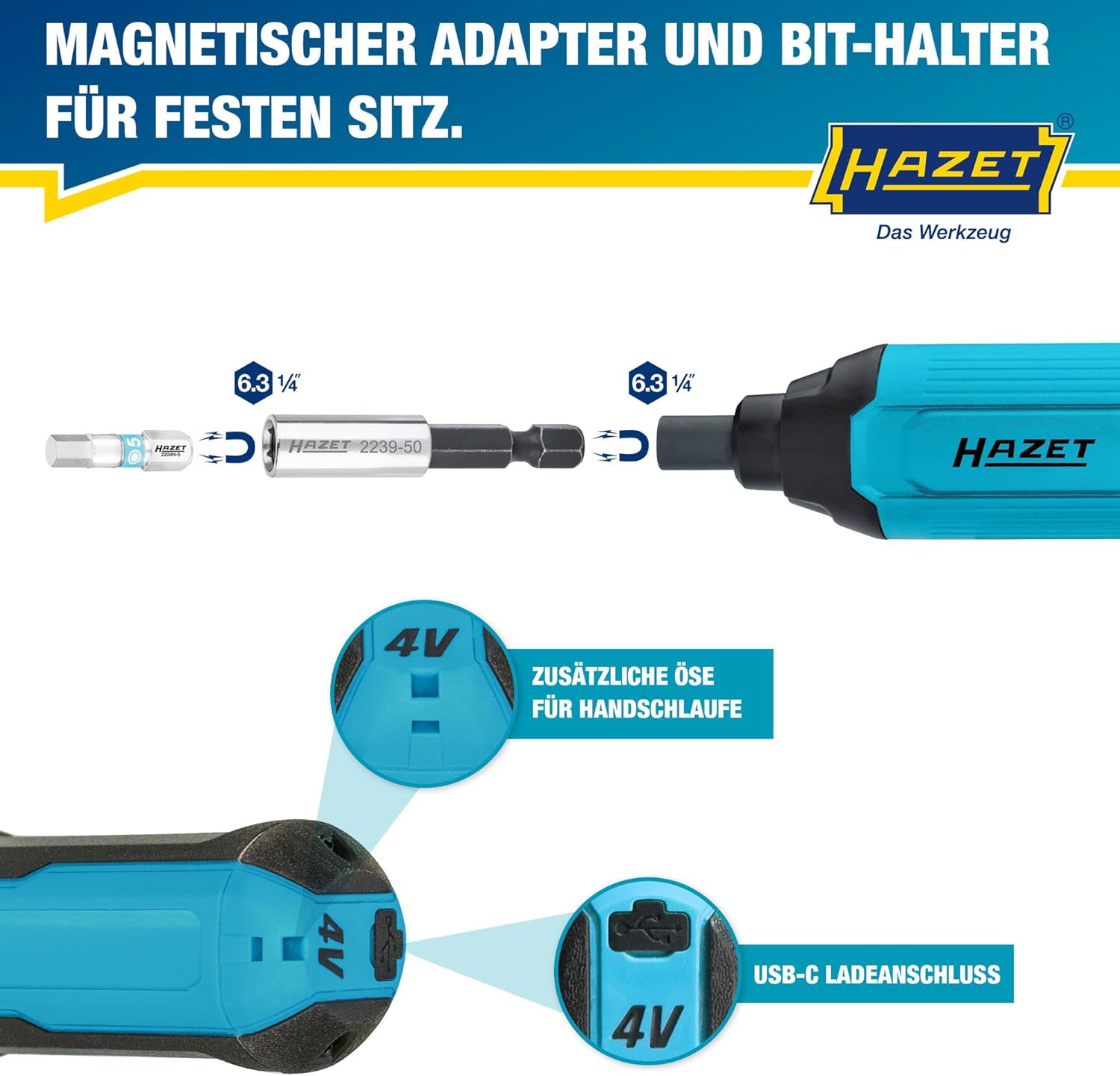 HAZET Advent Calendar 2025, 24 Pieces, with 1/4 Inch Cordless Screwdriver, 18 Bits, USB-C Cable, Adapter, Key Ring, Bottle Opener, Practical Tool Bag in Christmas Calendar, Tool Calendar