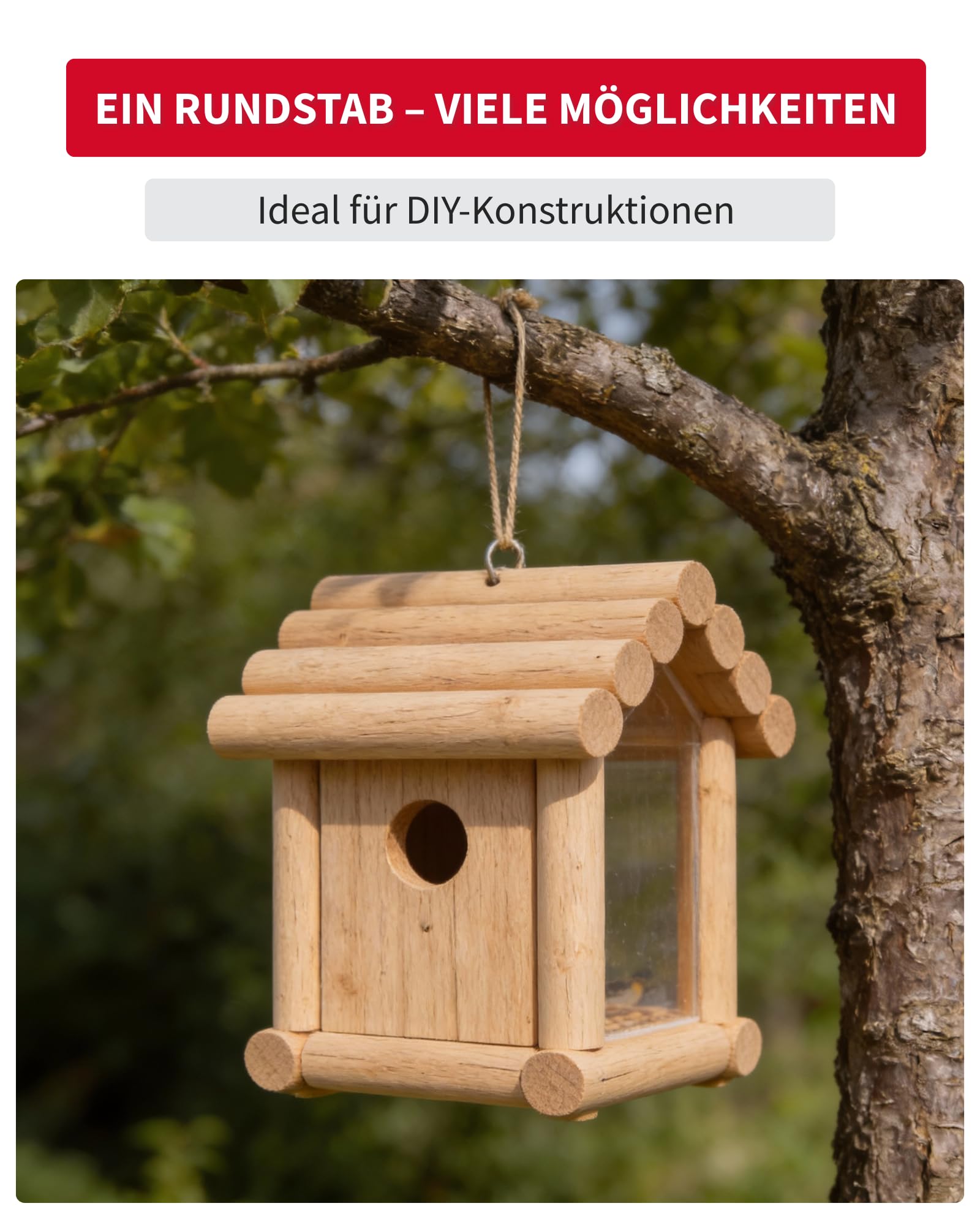 Gedotec Bague ronde en chêne lisse - Bâtons ronds en bois 1000 mm, Ø 14 mm - Lot de 10 chevilles en bois - Bâtons ronds en bois pour le bricolage MADE IN AUSTRIA -Bâtons de bricolage avec environ 8%