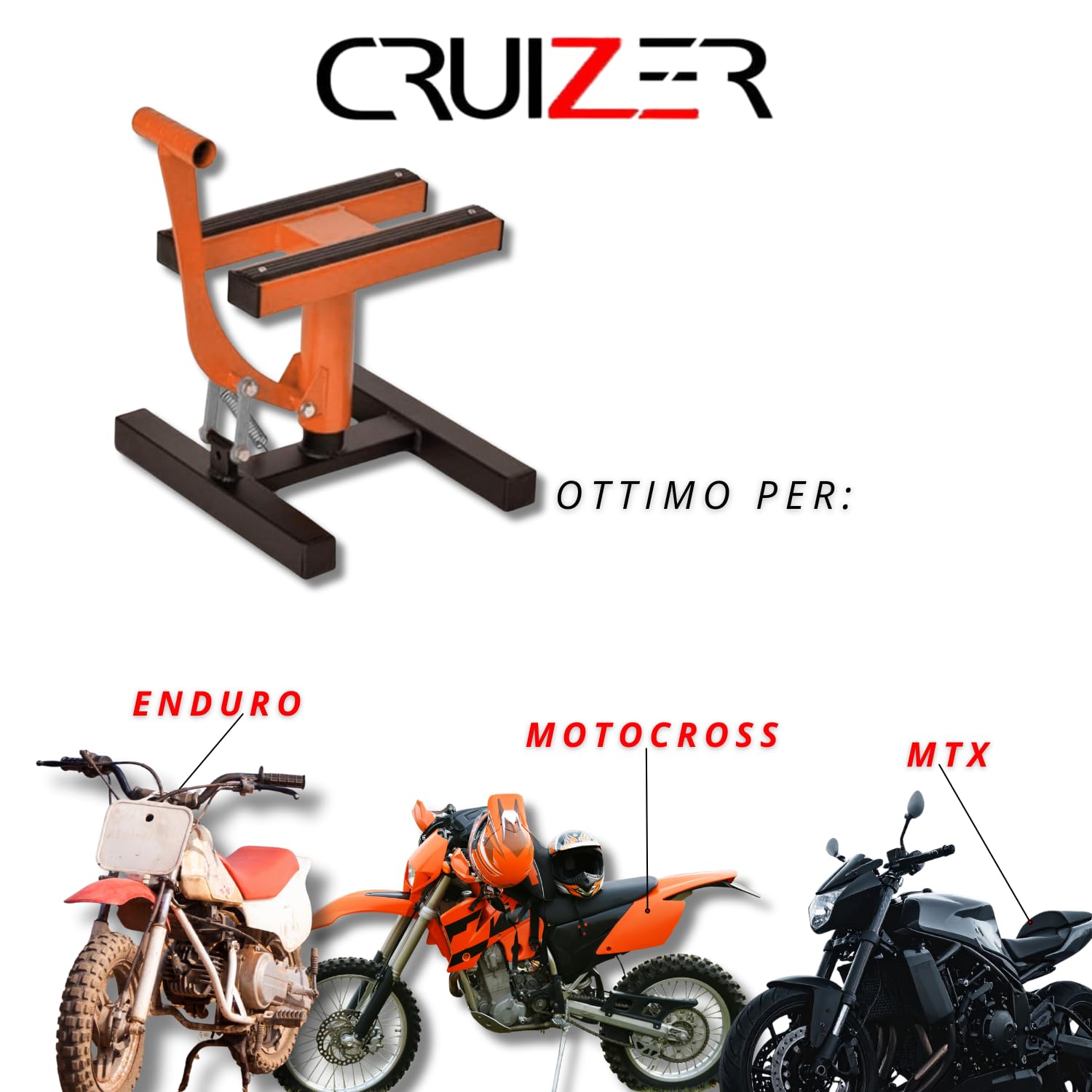 Cruizer - Béquille centrale lève-moto, pour l’entretien de moto cross, enduro, charge maximale 200 kg