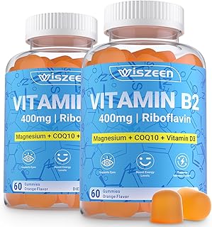 Vitamin B2 Gummies, Riboflavin 400mg with Magnesium, COQ10, B2 Vitamins for Women & Men, Non-GMO, Vegan