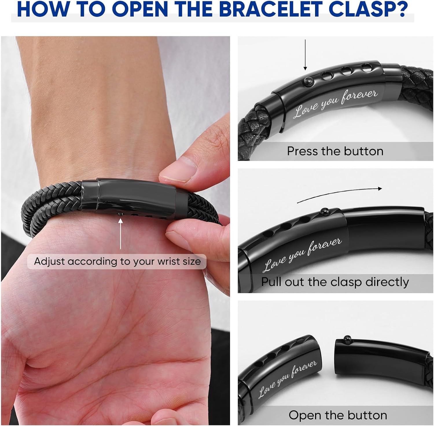Compass Leather Bracelet for Men, Adjustable Double-Row Braided Bracelet