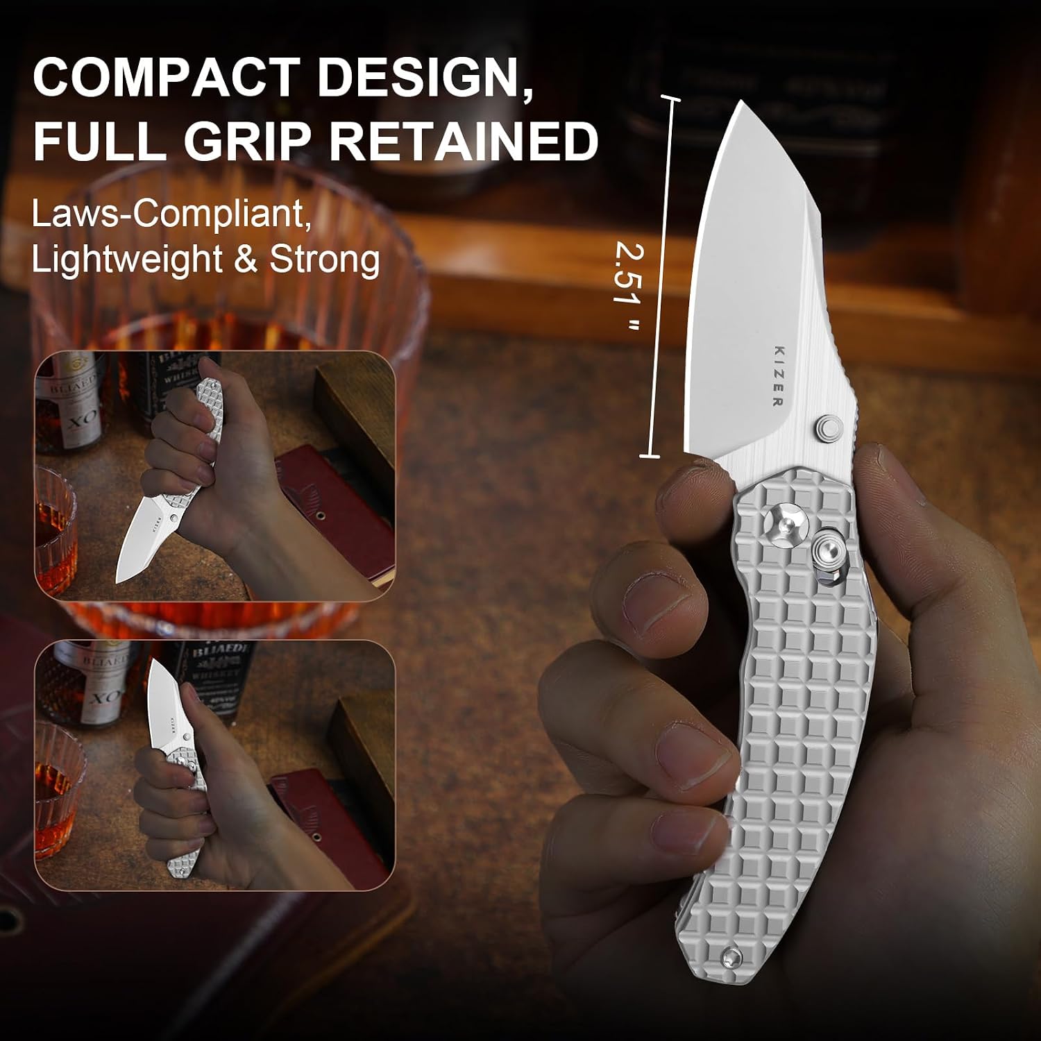Kizer Mini Bulldog Pocket Knife, 2.5” S45VN Sheepsfoot Blade Folding Knife, Titanium Handle Clutch Lock Small EDC Knife for Men Women Gift, Camping Hunting Knives Ki3672SA2