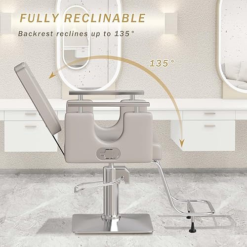 Miniatura 59 de Silla de peluquería resistente, silla reclinable giratoria de 360° para estilista, silla de peluquería hidráulica ajustable en altura con reposapiés