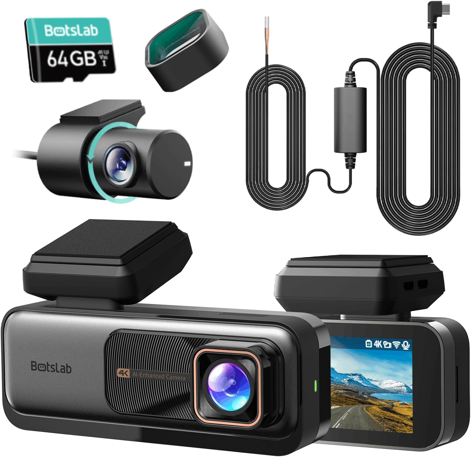 BOTSLAB G980H Set Dash Cam with BOTSLAB CPL, 24/7 Parking Mode Sony STARVIS Sensor Dashcam, WDR, Free 64GB SD Card, 5.8GHz WiFi, Built-in GPS, Loop Recording