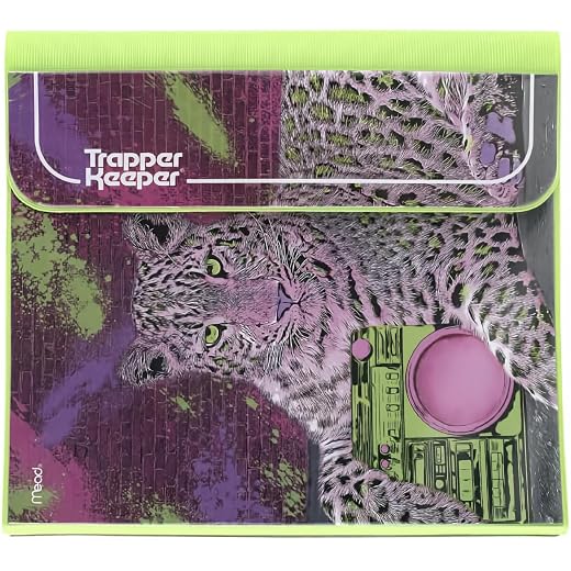 Trapper Keeper Binder, Retro Design, 1 Inch Binder Includes 2 Folders and Extra Pocket, Metal Rings and Spring Clip, Secure Storage, Animal, Mead School Supplies, Cheetah (260038E)