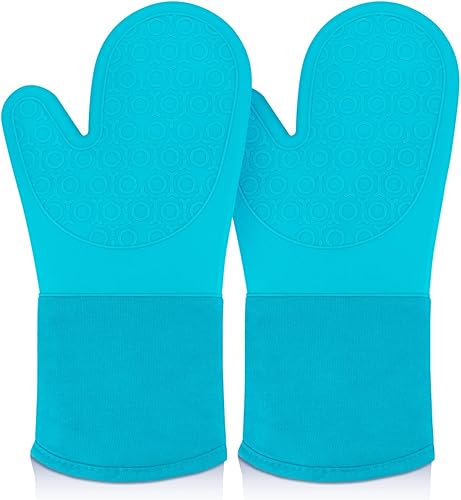 Vista 11 de sungwoo Guantes de horno de silicona extralargos, resistentes al calor, con forro acolchado, agarre texturizado antideslizante, perfectos