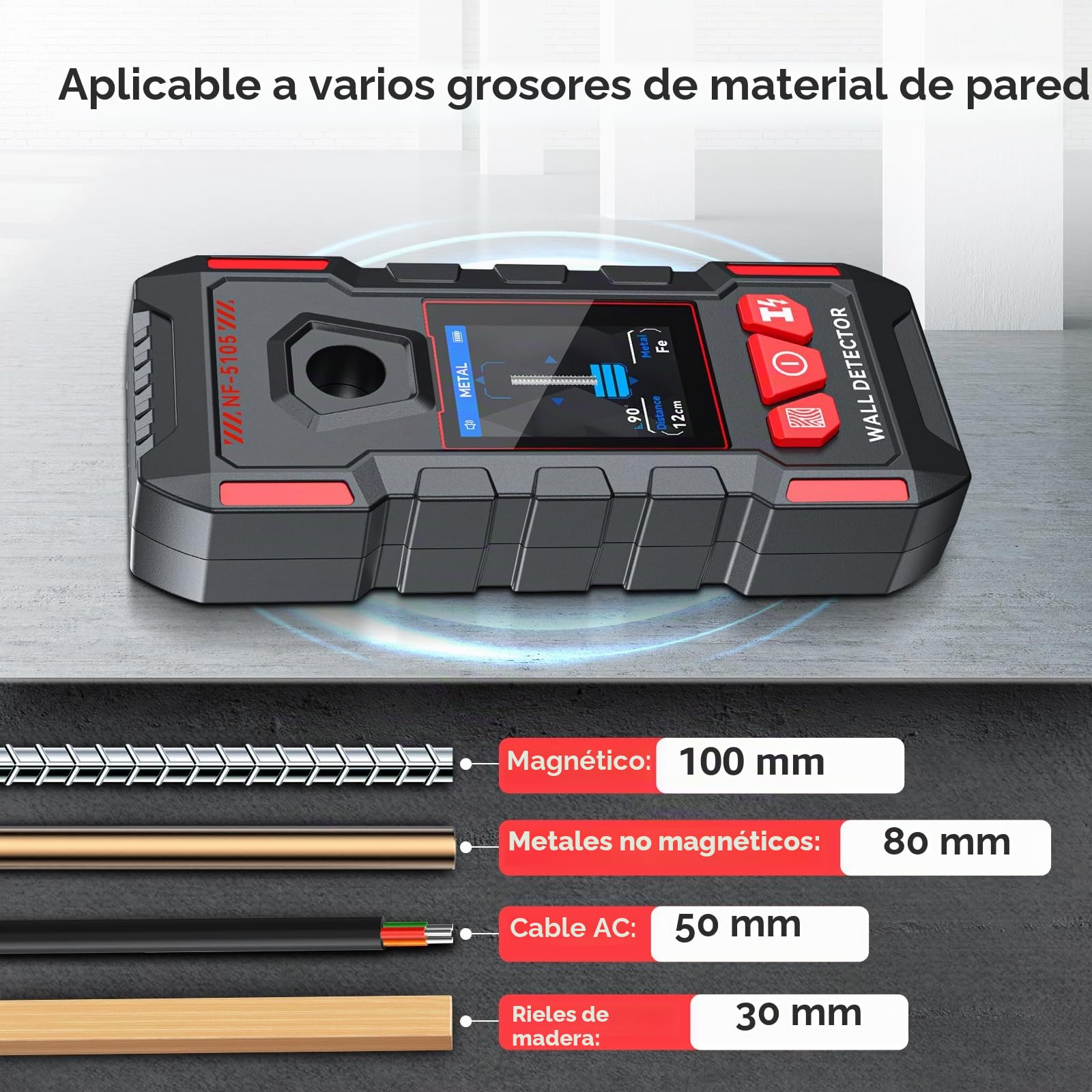 Buscador de pernos para paredes, escáner de pared recargable con chip inteligente mejorado para pernos de madera, metal, cables de CA, vigas, tuberías, compatible con pantalla LCD HD y voz