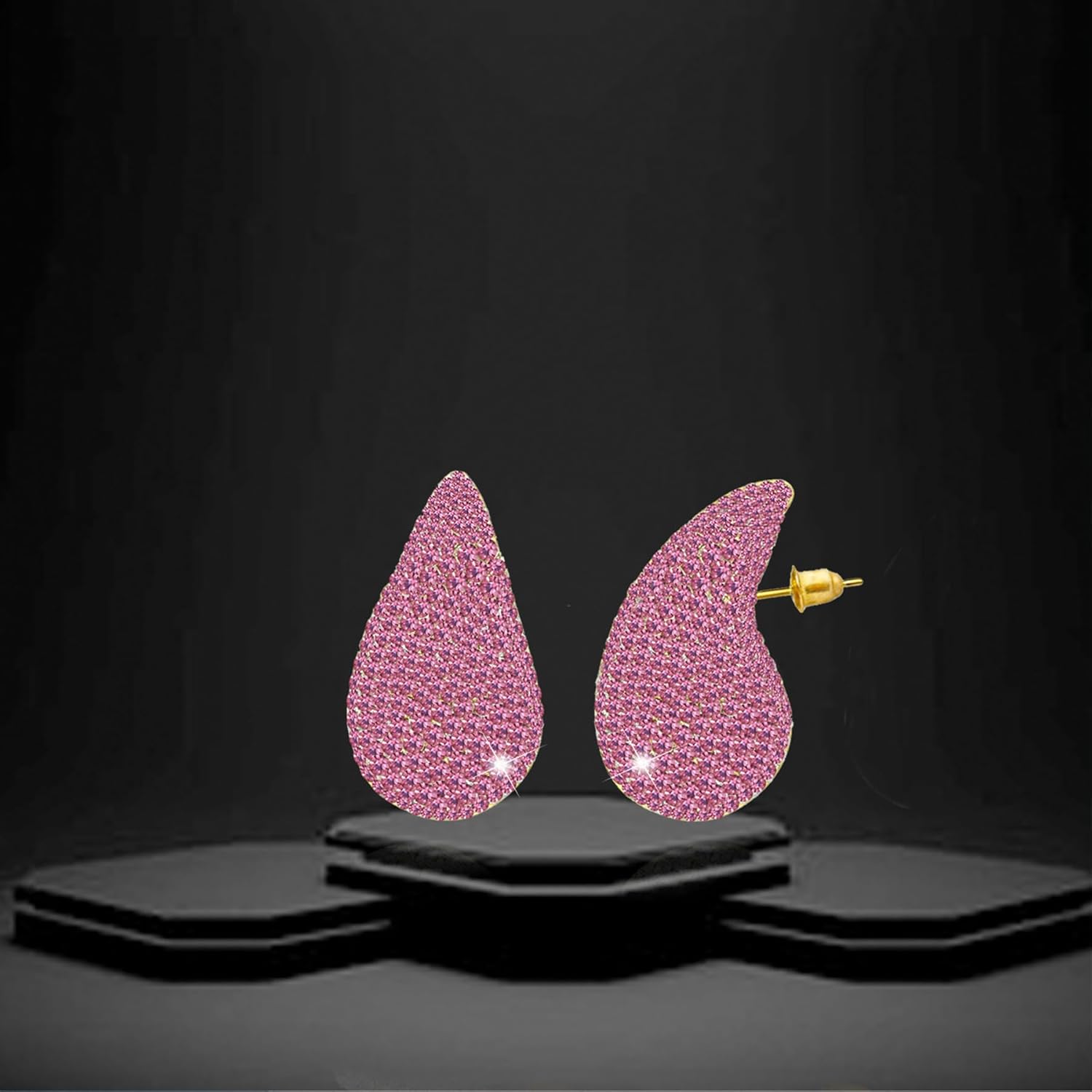 Crystal Gold Teardrop Earrings for Women Rhinestone Chunky Gold Hoop Earrings Fashion Jewelry Gift for Women - Image 5