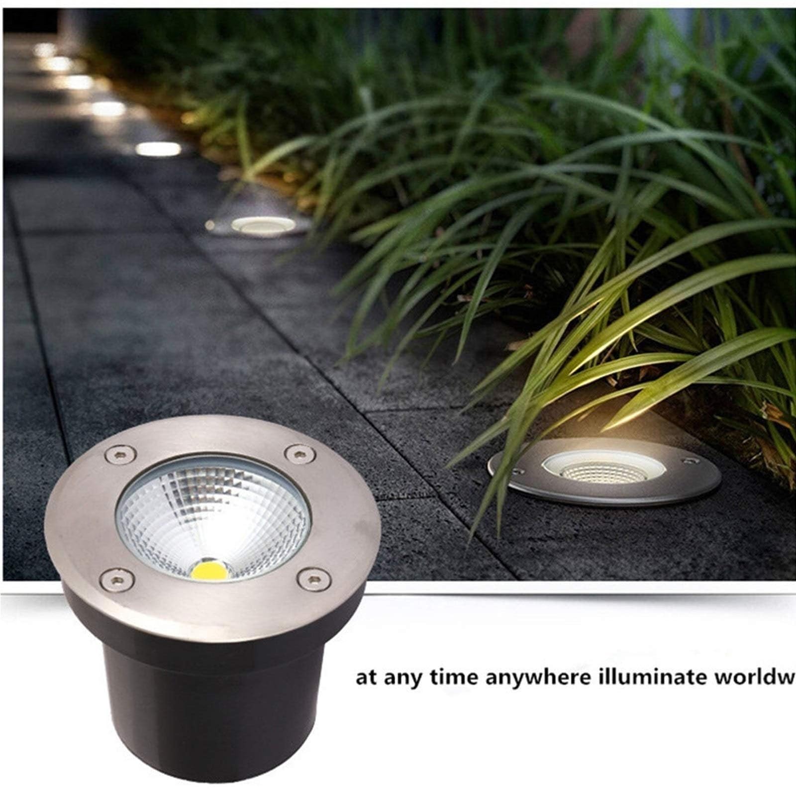 Oświetlenie krajobrazu - Lampa podłogowa COB, 85-265 V, wpuszczana na zewnątrz, wodoodporna IP65, okrągła, niskonapięciowa, przeciwodblaskowa, do ogrodu, miejsc i dziedzińców (ciepłe białe