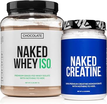 NAKED Chocolate Whey Isolate Protein Powder 24 Servings Pure Micronized Creatine Monohydrate 500g 100 Servings Grass-Fed; Bulk; Non-GMO; Gluten Free; Soy Free