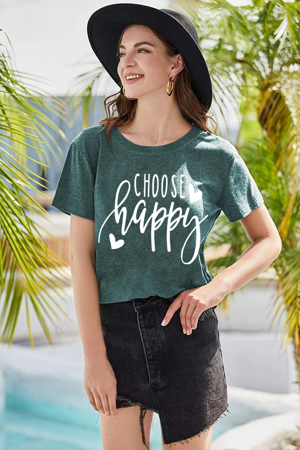 Funny Cute Graphic Tees for Women Choose Happy Letter Print T Shirts Love Heart Inspirational Shirt Casual Short Sleeve Tops - Image 4