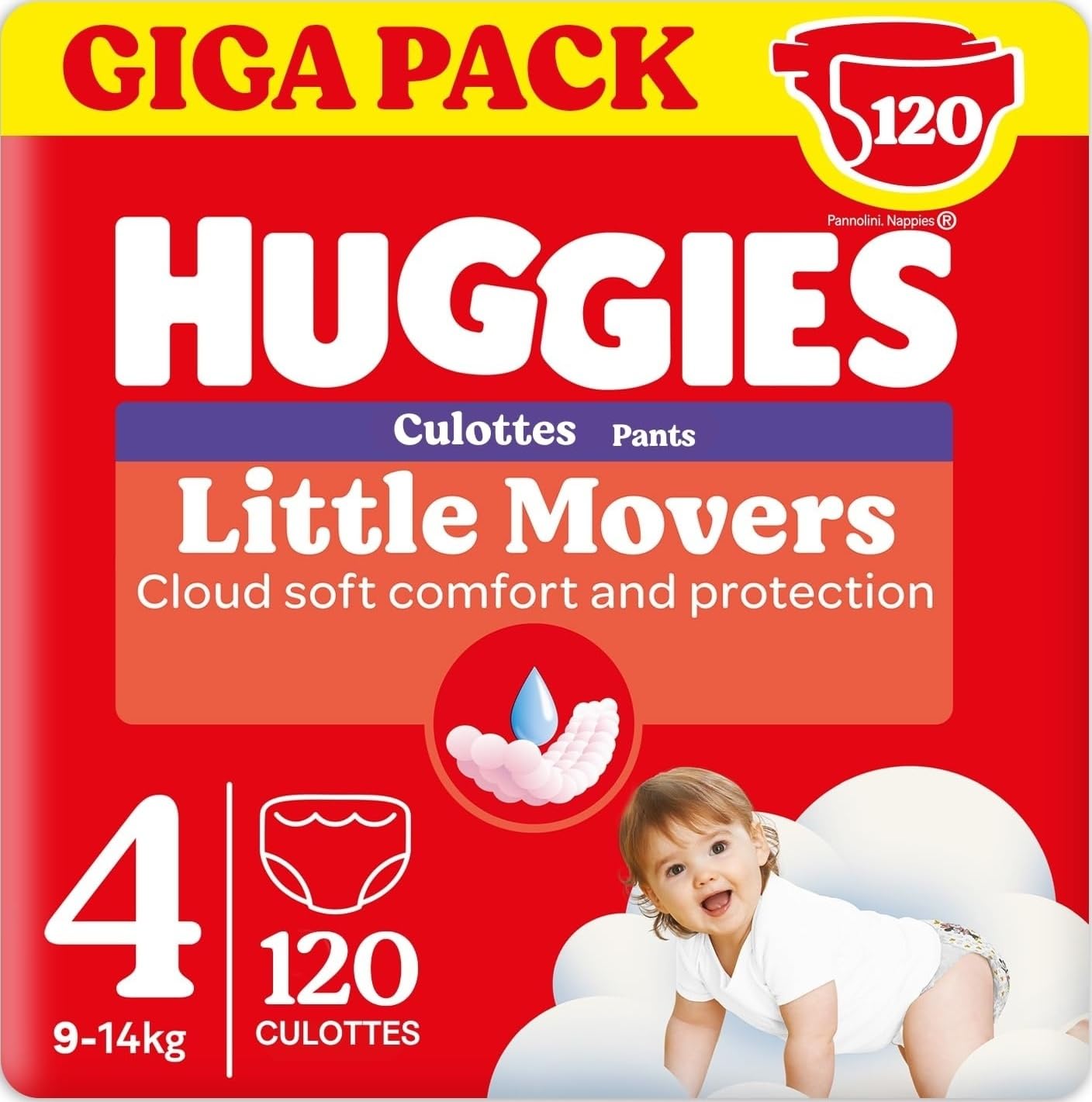 Huggies Little Movers Mutandina, 120 Pannolini Mutandina, Taglia 4, 9-14 Kg