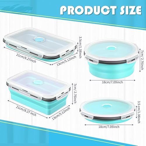 Miniatura 2 de 10 recipientes plegables de silicona grandes de 40.6 onzas con tapas herméticas, apilables, recipientes de almuerzo para cocina, viajes, microondas,