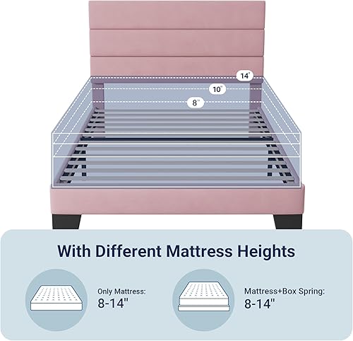 Miniatura 80 de Allewie - Base de cama tamaño King con cabecera tapizada en tela y soporte de listones de madera; base de colchón completamente tapizada; no Azul