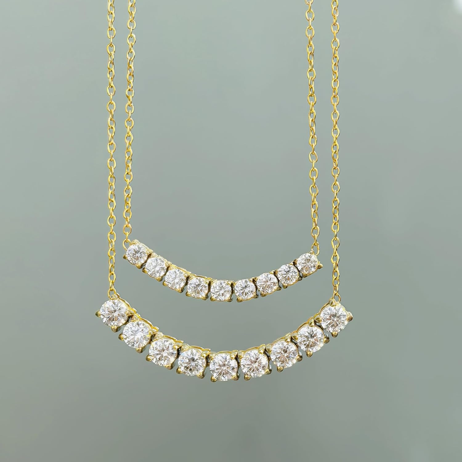 3/4mm Moissanite Necklace Simple Simulated Diamond Smile Pendant 18K Gold Plated Stainless Steel Necklaces Jewelry Gift for for Women Mother Sister