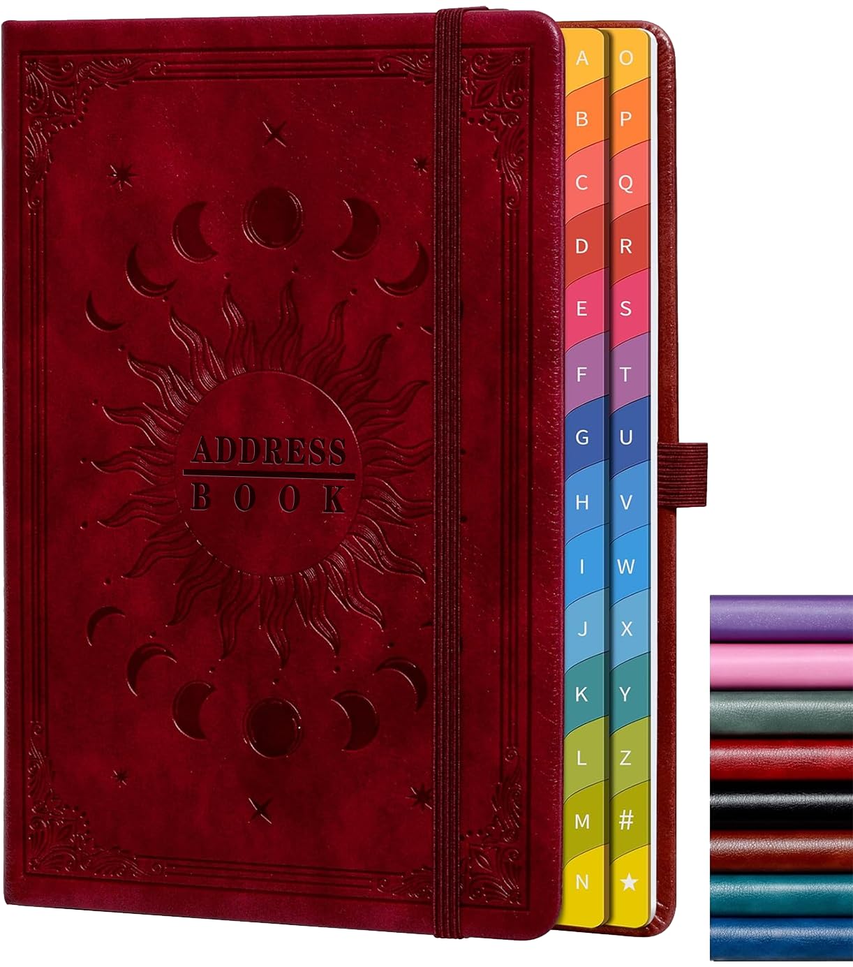 Address Book with Colorful Alphabetical Tabs (8.4" x 5.7") β Hardcover Contact Organizer for Website Passwords, Telephone, Software Licenses, and Important Information β Wine Red