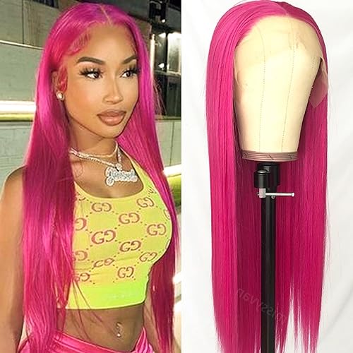 Miniatura 10 de Missyvan Black Long Straight Lace Front Wig Synthetic T-Part Natural Black Hair Pre-Plucked Wig Glueless Lace Wig Light Yaki Straight HD Lace Wigs