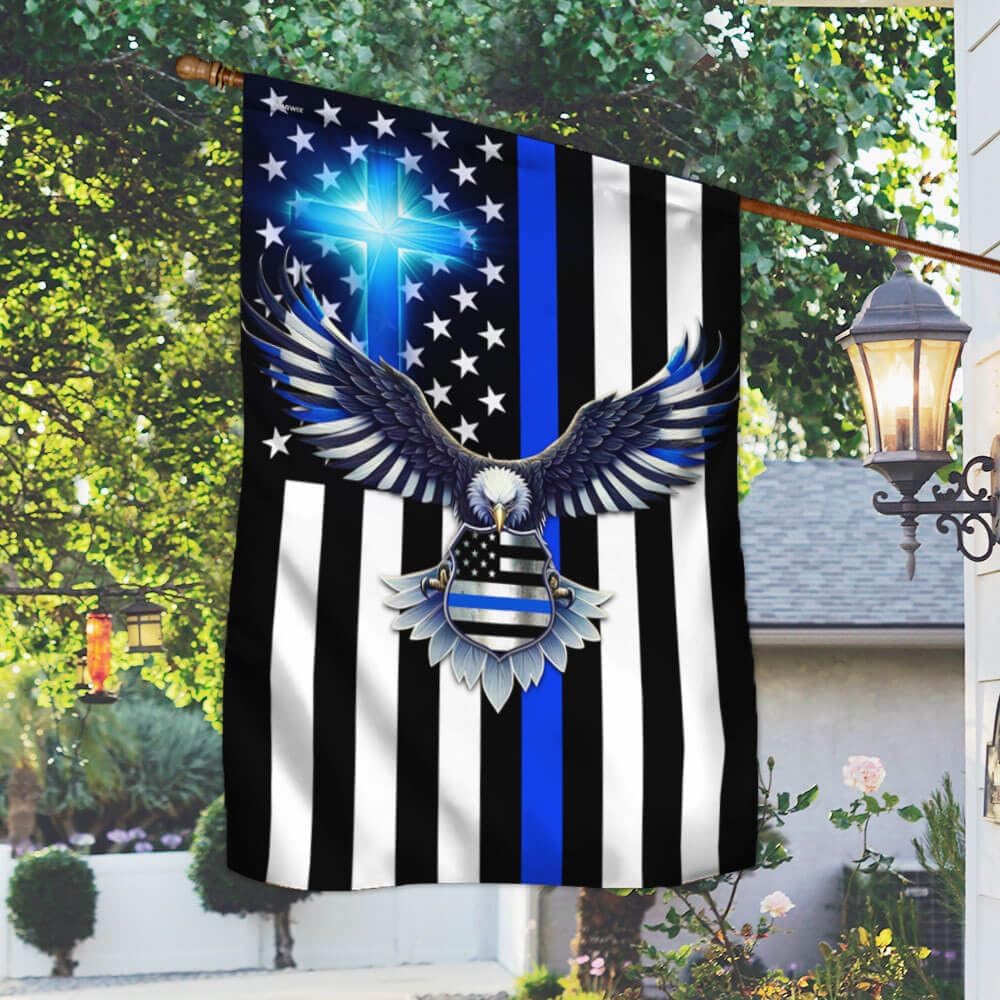 American Flag-The Thin Blue Line. Police. Law Enforcement American Eagle Flag TPT1581F, House Flag (29.5" x 39.5")-USA Flags Premium Polyester-Decorative Indoor Outdoor Flag