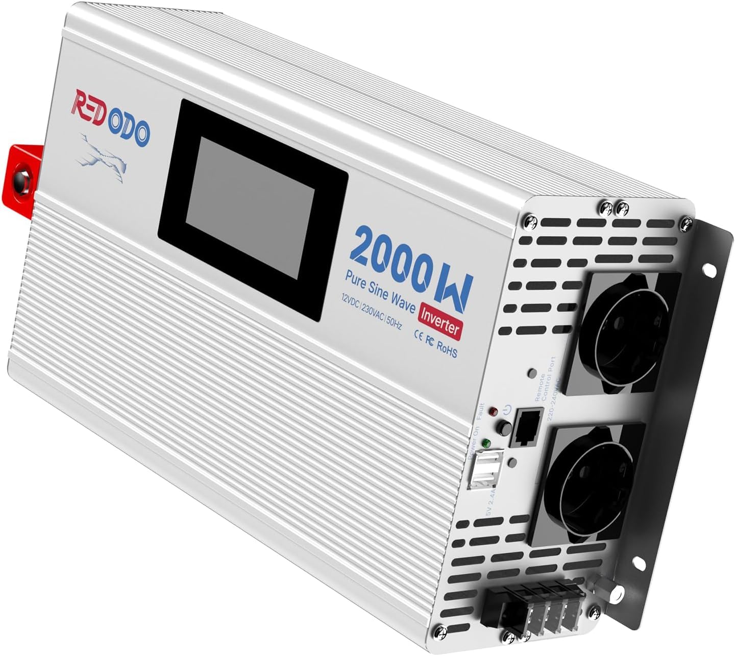 Redodo Inverter a onda sinusoidale pura 2000 W, 2 V DC a 230 V AC Convertitore per campeggio, inverter energia solare con 2 uscite CA, schermo di monitoraggio con visualizzazione dello stato in tempo
