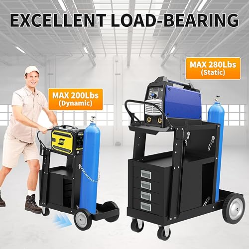 Miniatura 3 de Carro de soldadura, carros de soldadura con almacenamiento de tanque y rueda, carrito de soldador resistente de capacidad de 200 libras para
