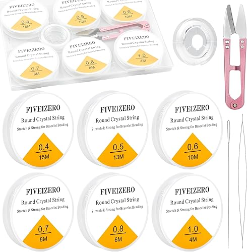 FIVEIZERO Cordón elástico para pulsera, 6 rollos de 0.016 in, 0.020 in, 0.024 in, 0.028 in, 0.031 in, 0.031 in, 0.031 pulgadas, cuerda elástica