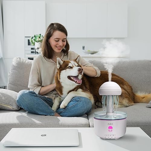 Miniatura 5 de Difusor de aceites esenciales, difusor de aromaterapia de 10.1 fl oz, difusor ultrasónico de aceite esencial, humidificador de medusas con LED de 7