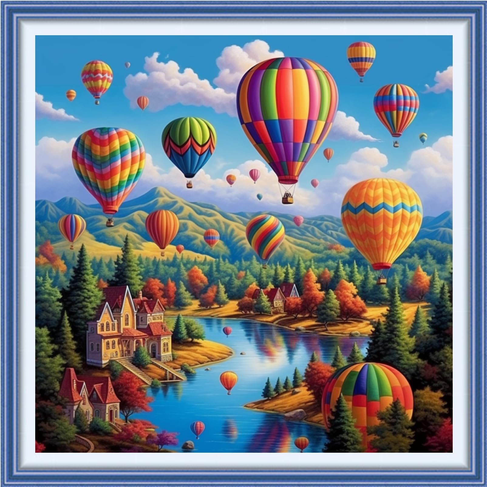 Joyhoor Cross Stitch Kits for Beginners Stamped Cross-Stitch Supplies Needlework preprint Embroidery Kits for Adults DIY Needlepoint Kits Embroidery Patterns 11CT-Colorful hot air Balloon 18.x18 inch