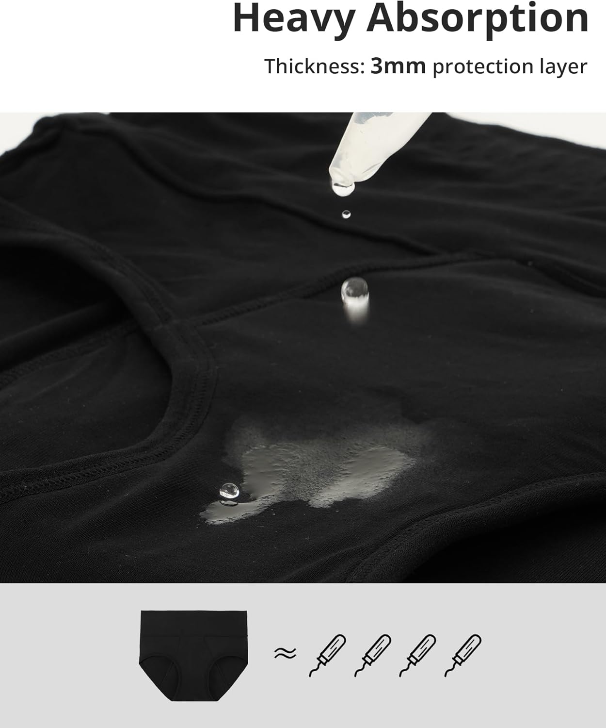 INNERSY Women's Bamboo Viscose Heavy Flow Period Underwear High Waisted Leakproof Panties 3 Pack - Image 4