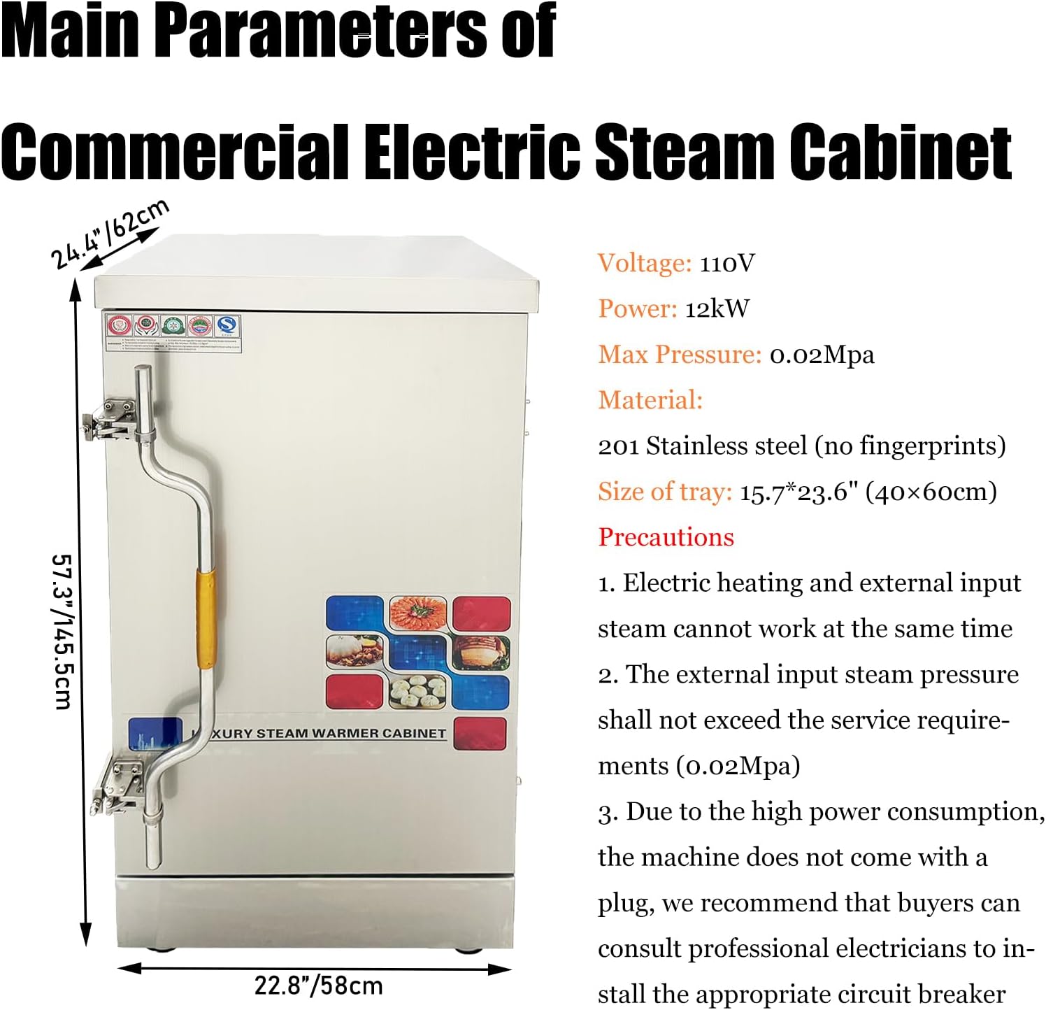 Commercial Electric Steaming Cabinet Intelligent Steamer Cabinet 12 Tray Commercial Electric Steamer Gas Multi-purpose Steam Warmer with 12 Trays for Cooking Food, 110V 12Kw