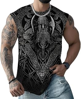 JooMeryer Men's Norse Mythology Viking Totem Printed Sleeveless Summer Gym Muscle T-Shirts