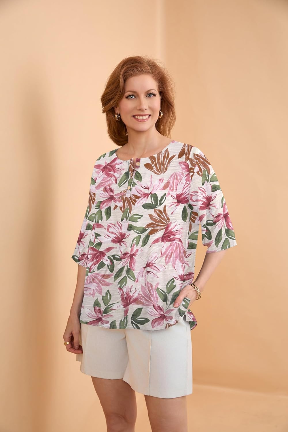 TASAMO Womens Tops 3/4 Sleeve Shirts Round Neck Loose Casual Blouses Floral Print Tshirts - Image 8