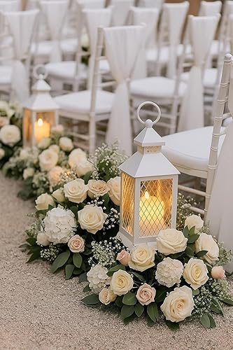 Miniatura 3 de Juego de 12 piezas de estilo granja, farol decorativo de 10 pulgadas con vela LED sin llama y temporizador de 5 horas, decoración rústica de boda,