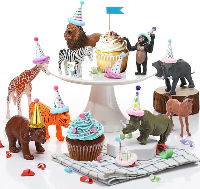 18 Pcs Jungle Animal Birthday Party Decorations Mini Birthday Hat Animal...