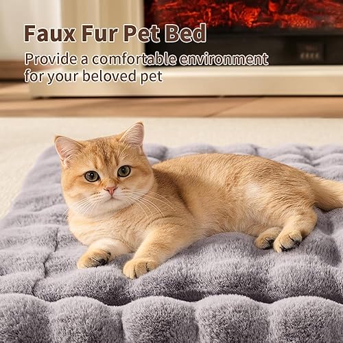 Miniatura 4 de Cama autocalentable para gatos, alfombrilla de felpa de piel sintética para mascotas con parte inferior antideslizante, almohadilla térmica ultra