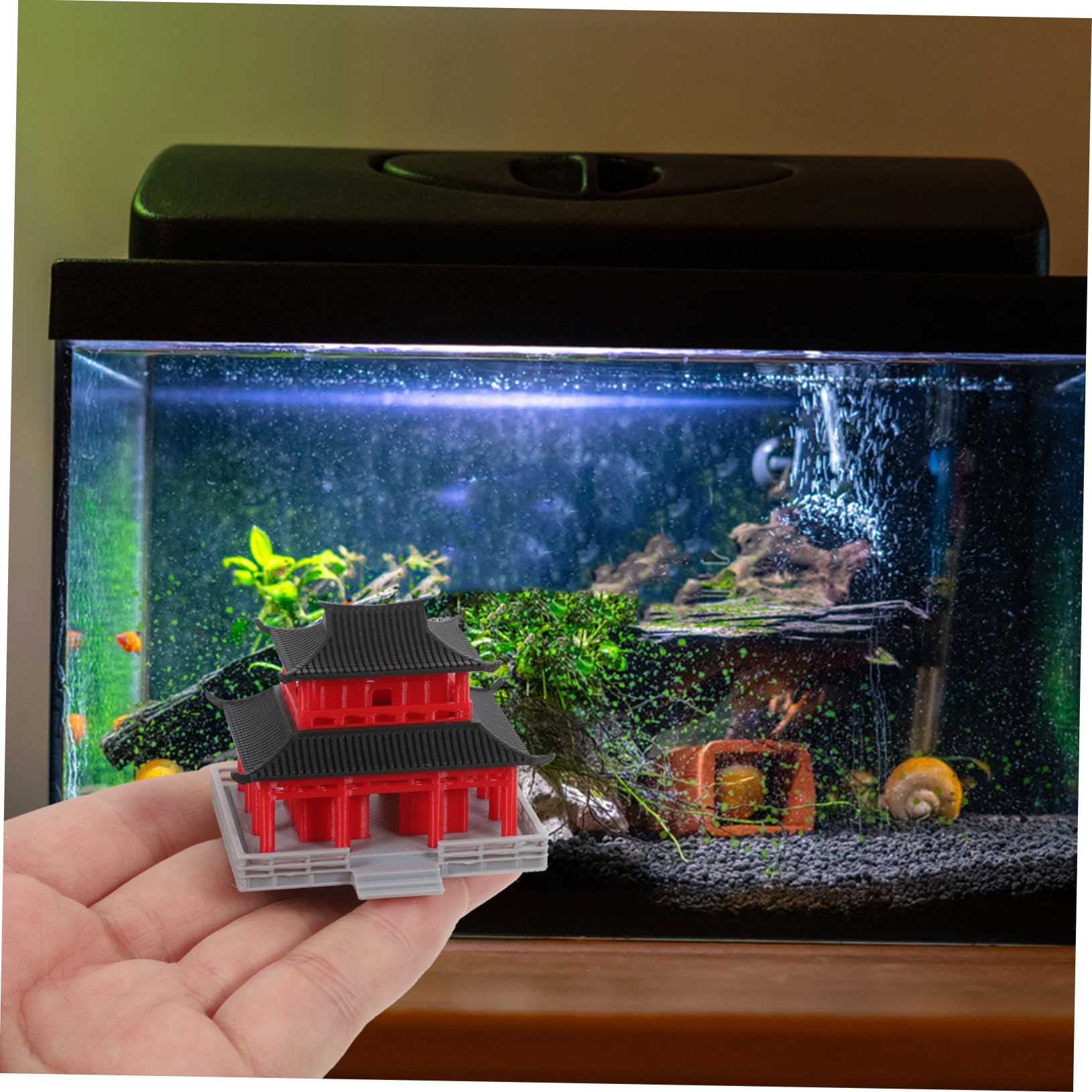YARNOW di edificio antico Statua miniatura Padiglione cinese villaggio in miniatura acquario cinese grandi decorazioni per acquari Mini statua Plastica di acido polilattico rosso