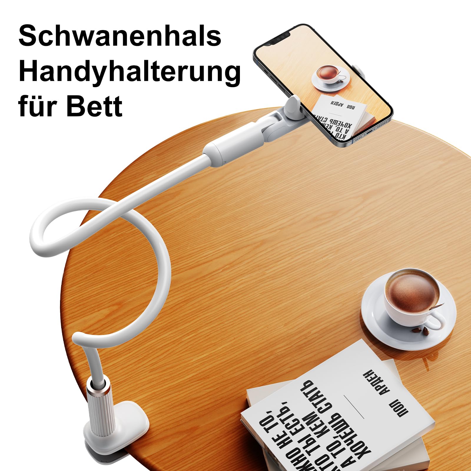 Supporto per cellulare a collo di cigno per letto, supporto flessibile per cellulare, a braccio lungo, con mini morsetto girevole a 360°, compatibile con dispositivi da 4,7 a 6,8" (braccio