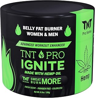 TNT Pro Ignite Pre-Workout Enhancer Hot Sweat Cream with Hemp: Target Tummy Belly, Thigh & Arm - Sweet Scent - Belly Firming, Exercise Thermogenic Cream for Men & Women, Heat Skin Lotion