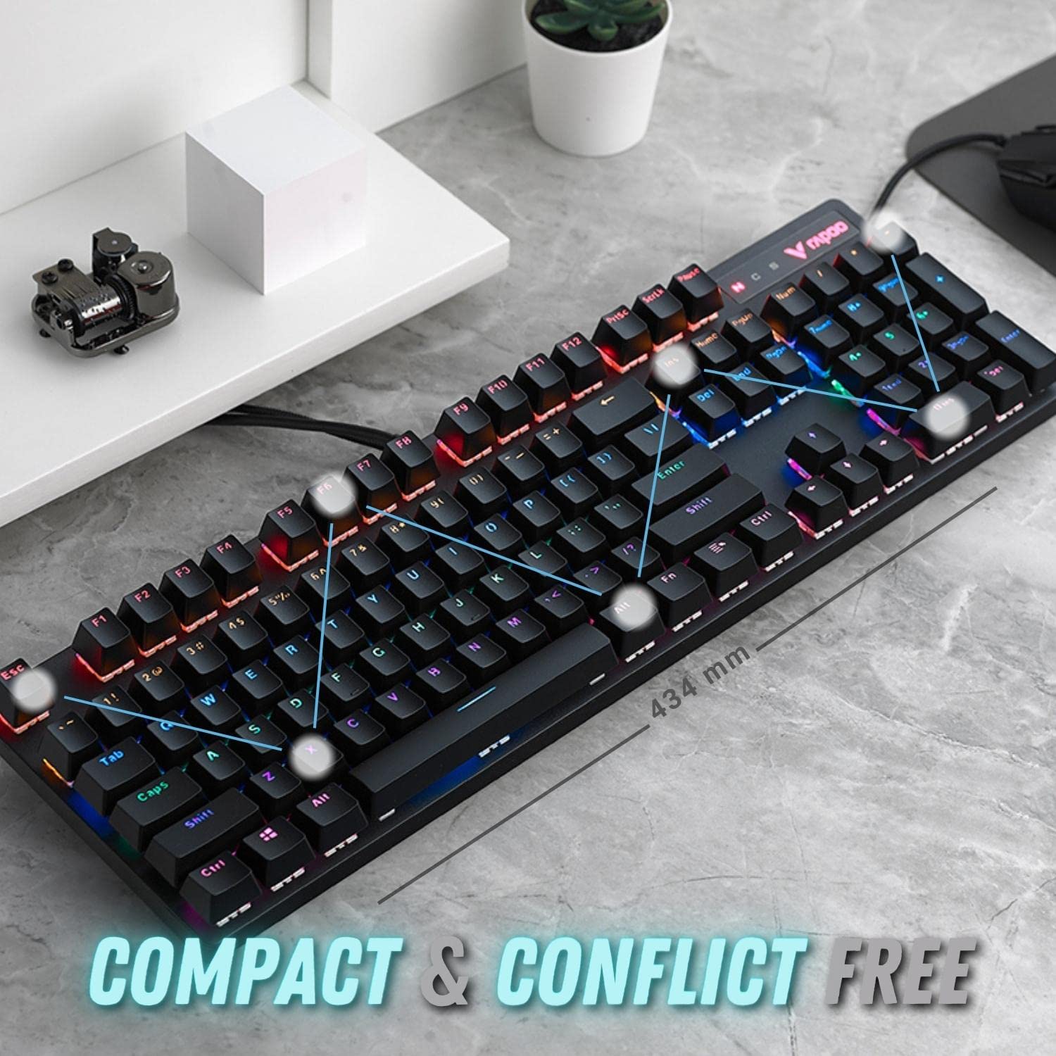 Rapoo V500 PRO Full Size RGB Mechanical Gaming Keyboard -Spill Resistant, Anti-Ghosting, Conflict Free Design, Compatible with Windows, macOS - Black 4