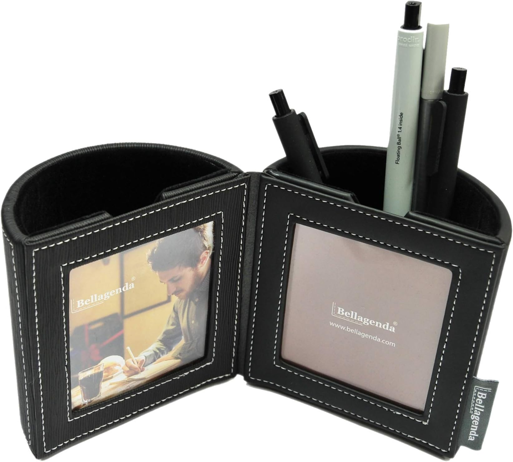 Pen Holder with Photo Frame, Desk Accessory & Organizer, Christmas Gifts for Coworkers, Pencil Holder for Student Desk, Desk Picture Frames for Office, New Job Gift Idea (Black)