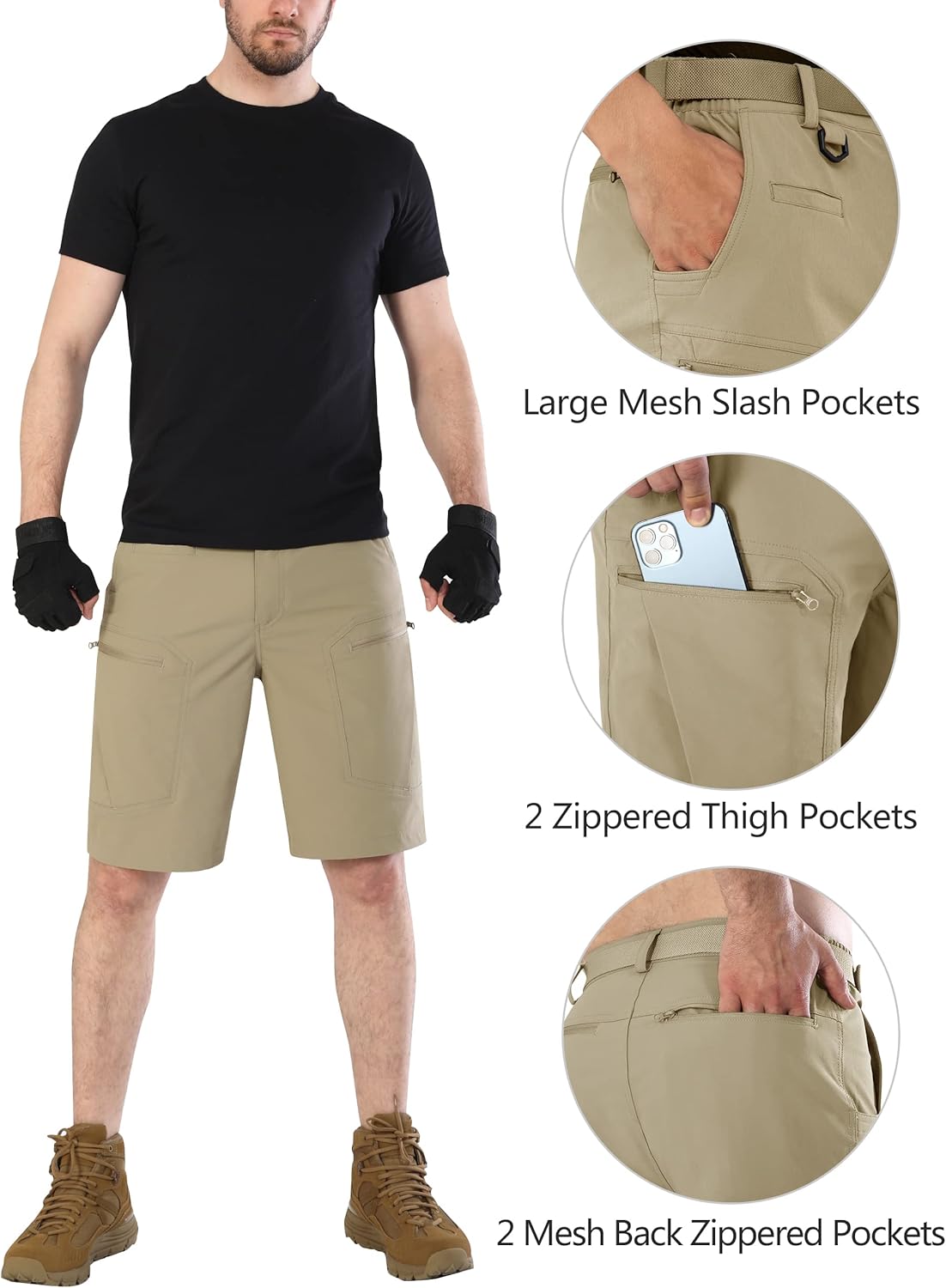 Mens Cargo Hiking Shorts Water Resistant Quick Dry Lightweight Breathable Tactical Shorts with Nylon Belt