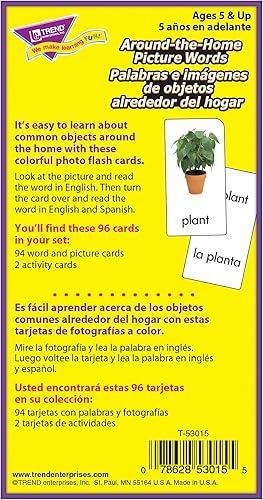 Miniatura 3 de Trend Enterprises: Bilingüe - Tarjetas didácticas para taladro de habilidades, fotos y palabras, forma emocionante para que todos aprendan inglés y