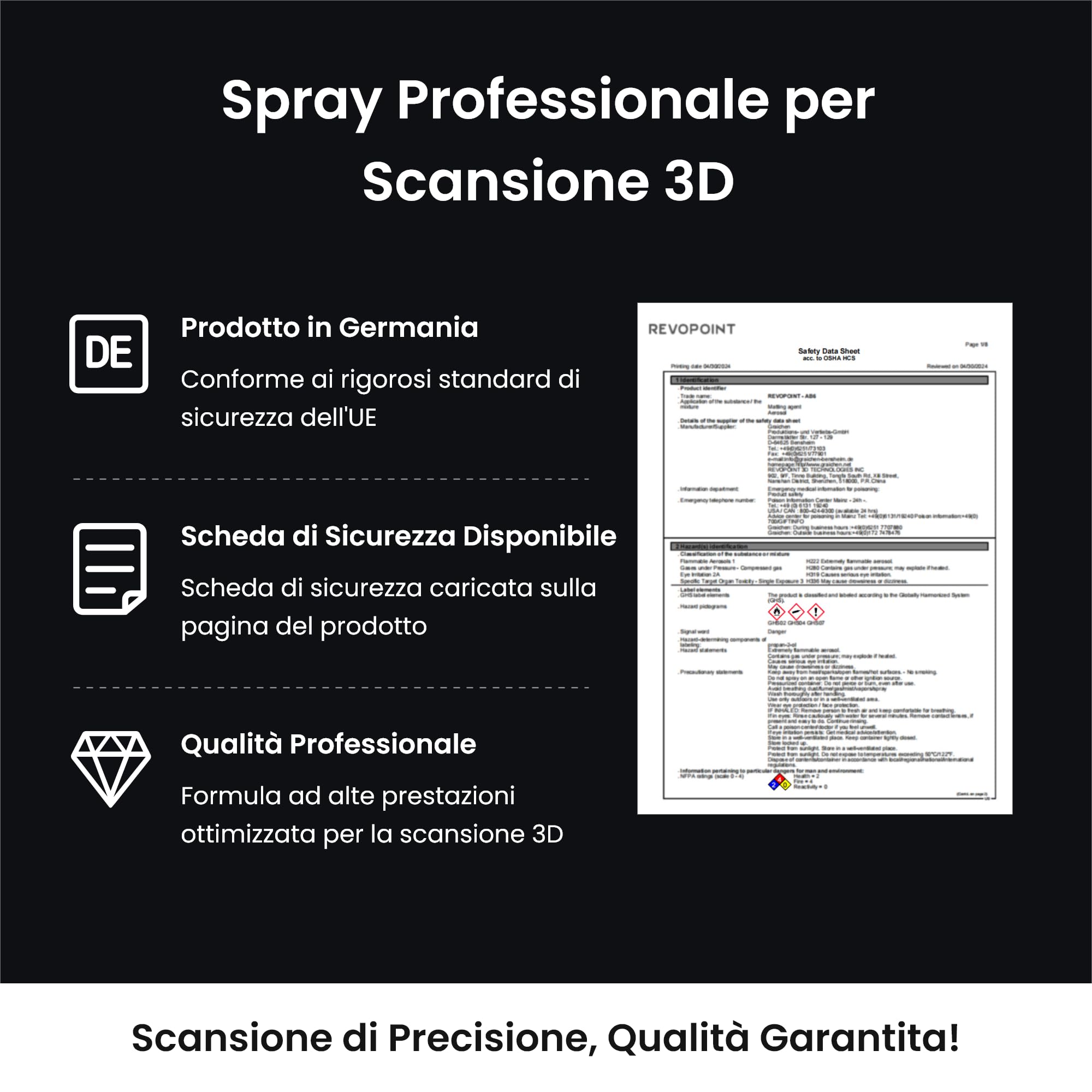 Revopoint Spray di Scansione 3D per Scanner 3D, per Superfici Riflettenti, Trasparenti, Nere o Altamente Strutturate, Senza Bisogno di Pulizia, Sublimazione, 500 ml, AB-6