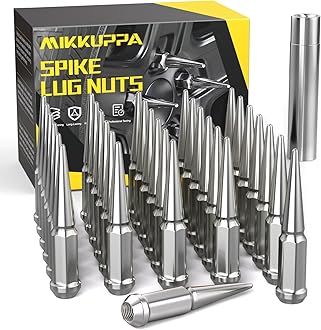 MIKKUPPA M14x1.5 32PCS Spike Lug Nuts, Replacement for Chevy Silverado Suburban GMC Sierra Yukon Ford F250 F350 RAM 2500 3500 Aftermarket Wheel, Chrome 4.4" Tall Acorn Tire Nuts with Socket Key