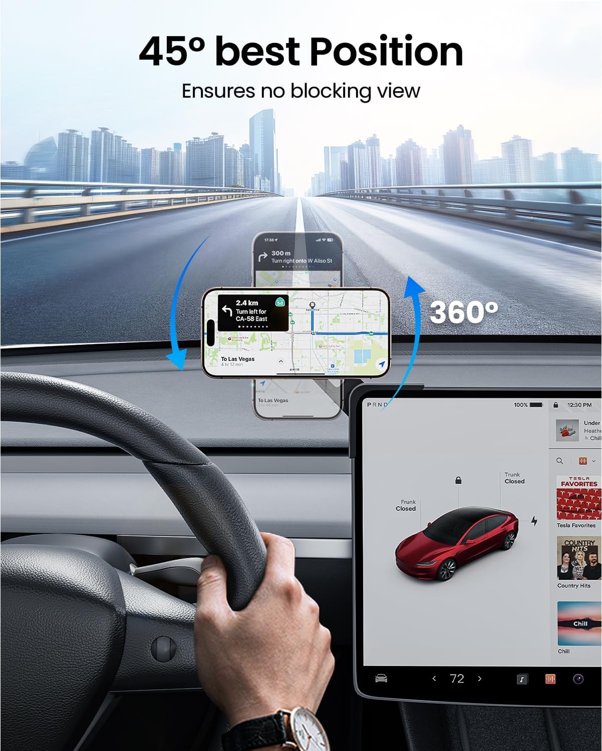 REEVAA 2025 Tesla Model Y Juniper Phone Mount for MagSafe [Strongest N55 Magnet, 3M Adhesive], Adjustable Tesla Screen Holder, Compatible with Model Y 2020-2026, MagSafe Case, iPhone Series