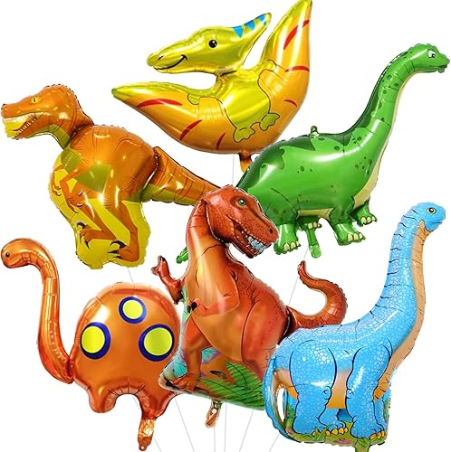 Juego de globos de aluminio de dinosaurios (35-50 pulgadas), 6 globos grandes para helio, kit de decoración de fiesta de cumpleaños infantil con