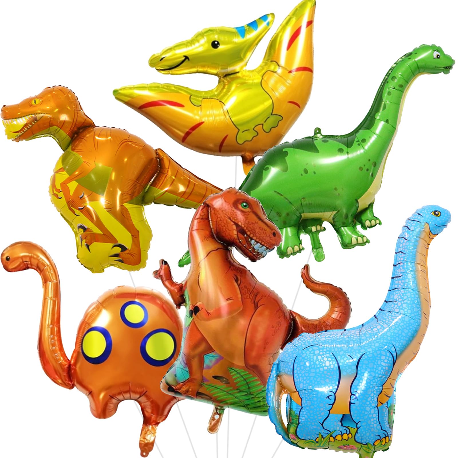 Dinosaur Foil Balloons Set (35-50 In), 6 Pieces Large Dinosaur Mylar Helium Balloons for Kids, Giant Cute Dino Birthday Party Decorations Kit for Boys Jungle Safari Theme Baby Shower Decor Supplies